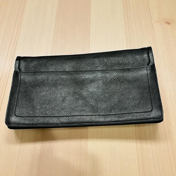 Cole Haan Black Leather Flap Clutch with Gold Clasp